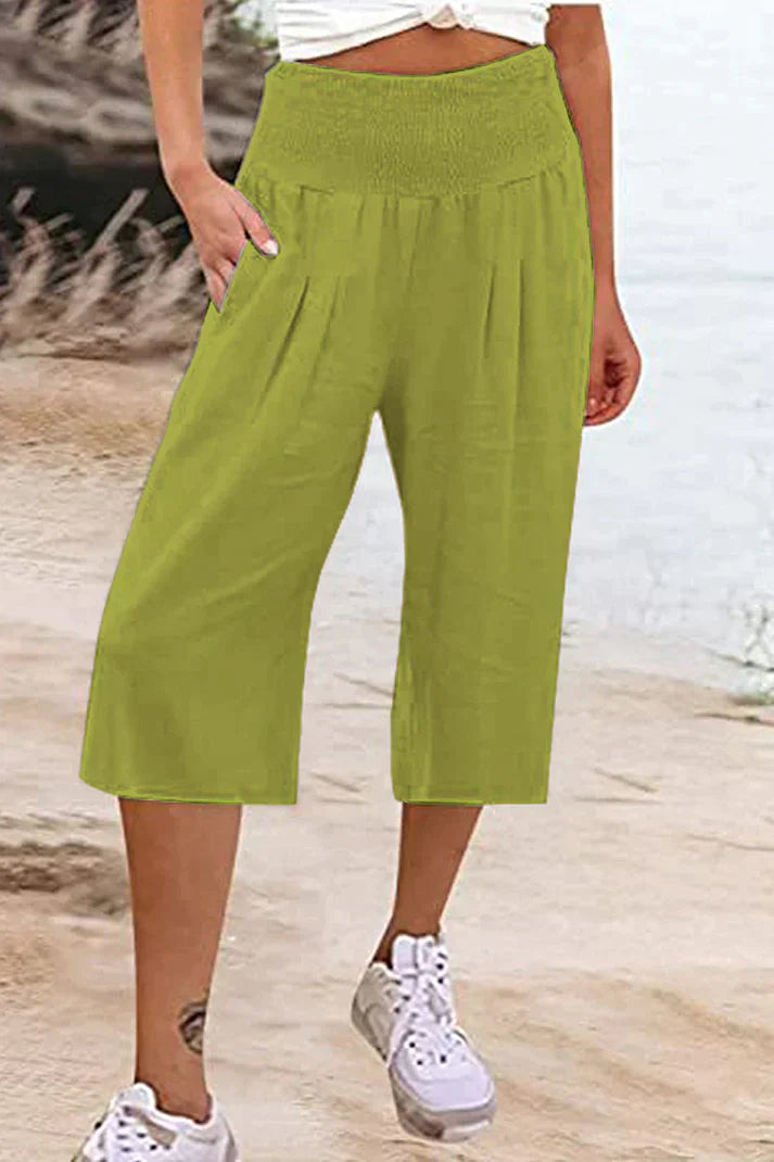 Amelyn - Simple high-waisted wide-leg pants, unicolored, mid-length