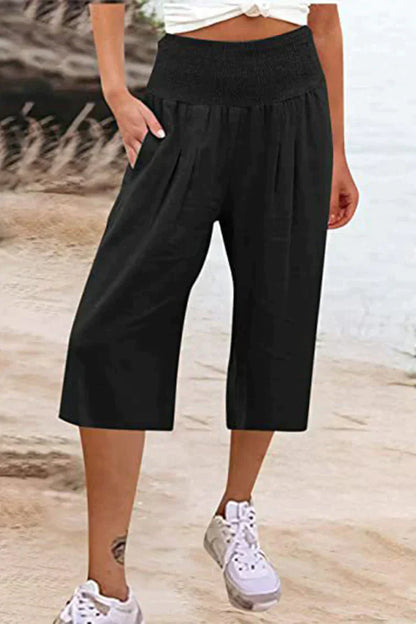 Amelyn - Simple high-waisted wide-leg pants, unicolored, mid-length