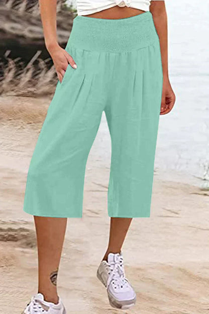 Amelyn - Simple high-waisted wide-leg pants, unicolored, mid-length