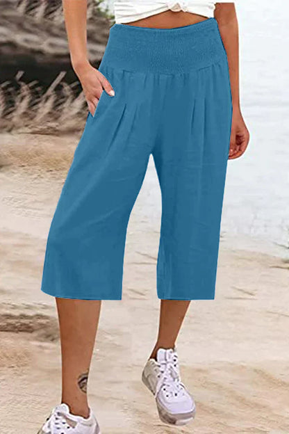 Amelyn - Simple high-waisted wide-leg pants, unicolored, mid-length