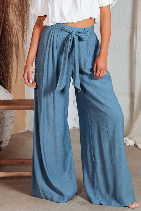 Casual Solid Pocket Frenulum Loose High Waist Wide Pipe Solid Color Pants