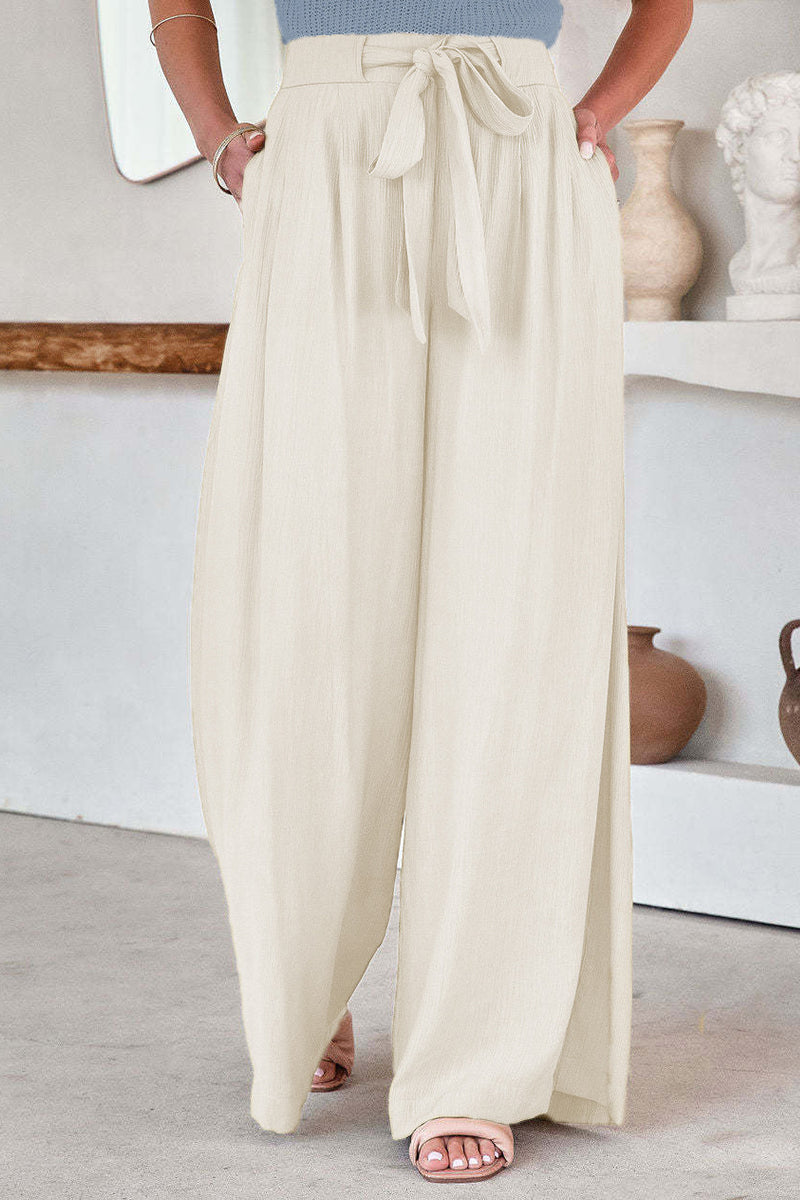 Casual Solid Pocket Frenulum Loose High Waist Wide Pipe Solid Color Pants