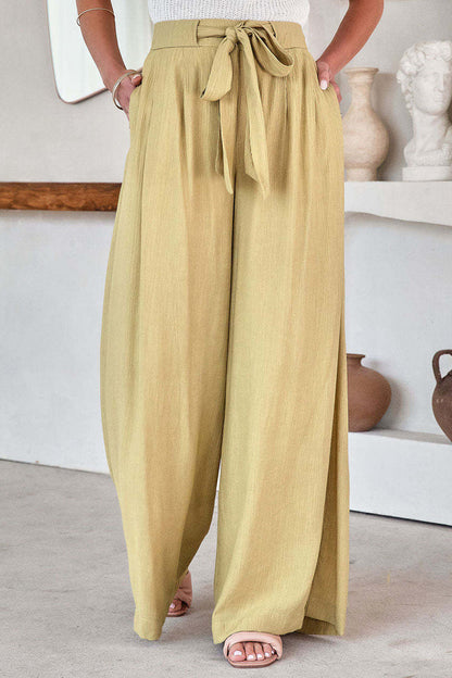 Casual Solid Pocket Frenulum Loose High Waist Wide Pipe Solid Color Pants