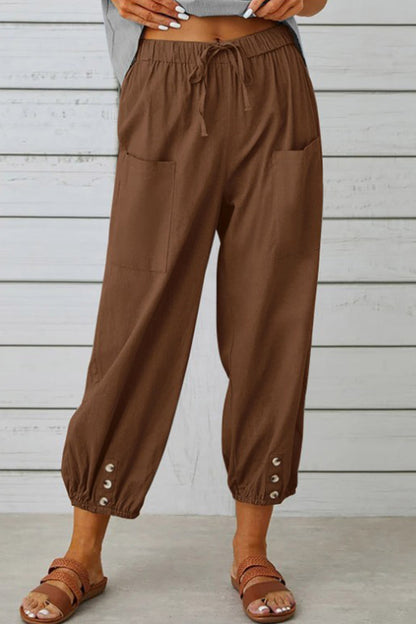 LD Casual Solid Pocket Loose High Waist Wide Leg Solid Color Pants (10 Colors)