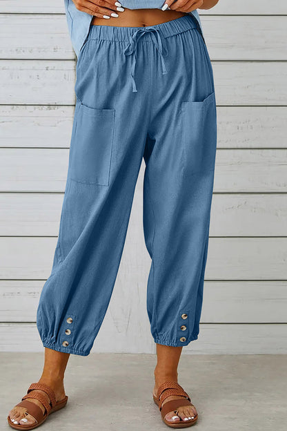 LD Casual Solid Pocket Loose High Waist Wide Leg Solid Color Pants (10 Colors)