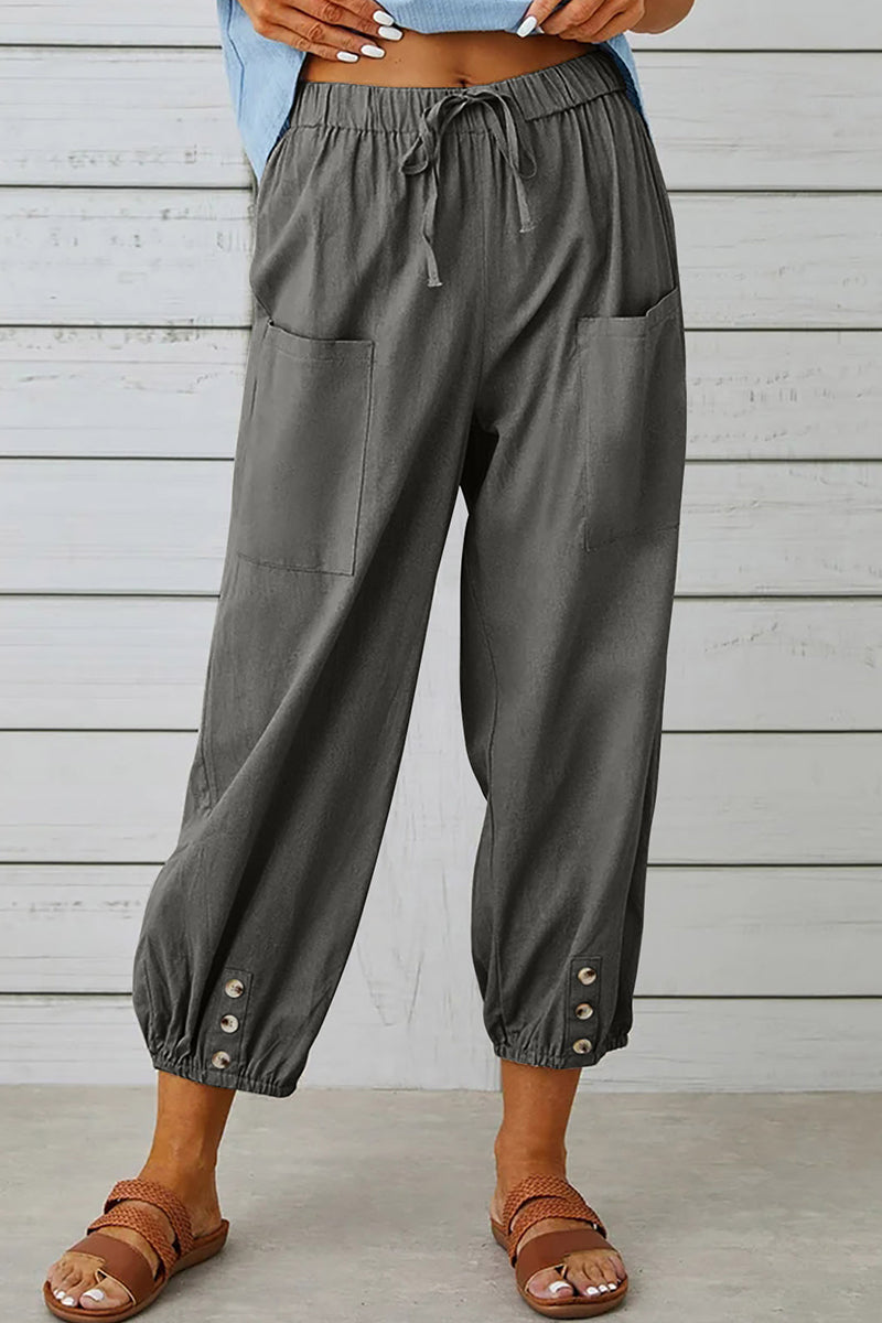 LD Casual Solid Pocket Loose High Waist Wide Leg Solid Color Pants (10 Colors)