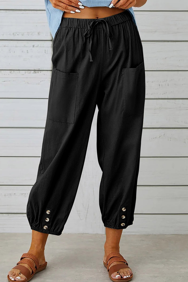 LD Casual Solid Pocket Loose High Waist Wide Leg Solid Color Pants (10 Colors)