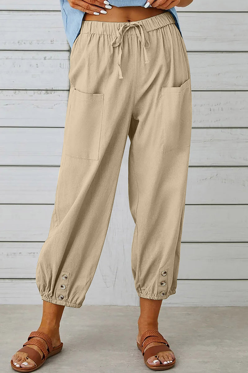 LD Casual Solid Pocket Loose High Waist Wide Leg Solid Color Pants (10 Colors)
