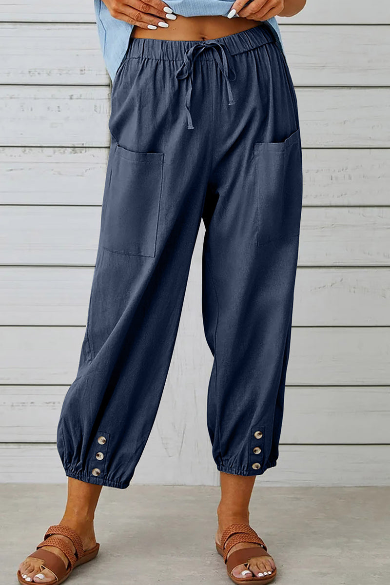 LD Casual Solid Pocket Loose High Waist Wide Leg Solid Color Pants (10 Colors)