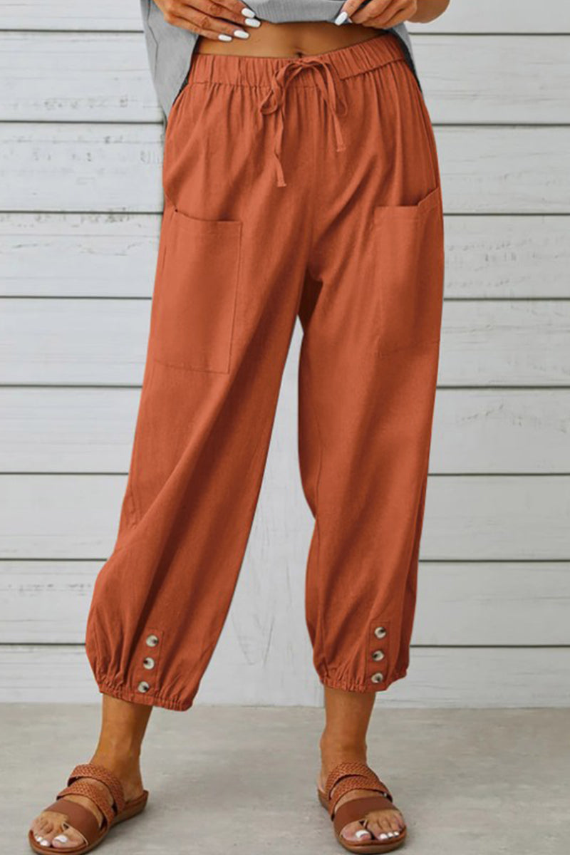 LD Casual Solid Pocket Loose High Waist Wide Leg Solid Color Pants (10 Colors)
