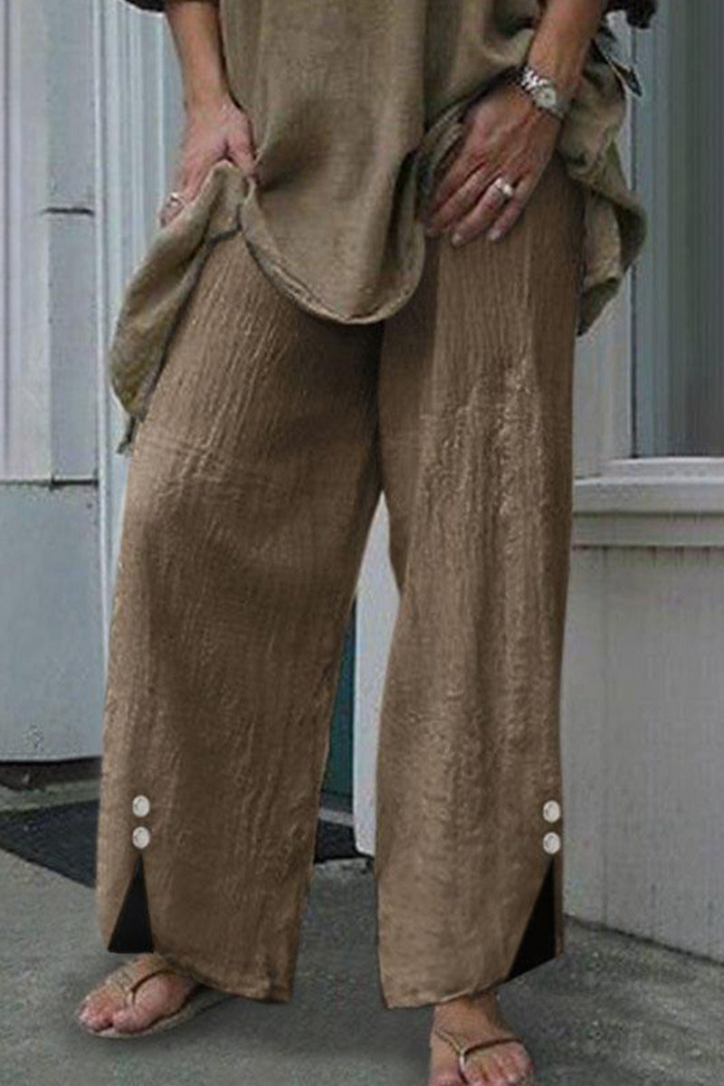 Casual Solid Buttons Loose Mid Waist Straight One-Color Underpants