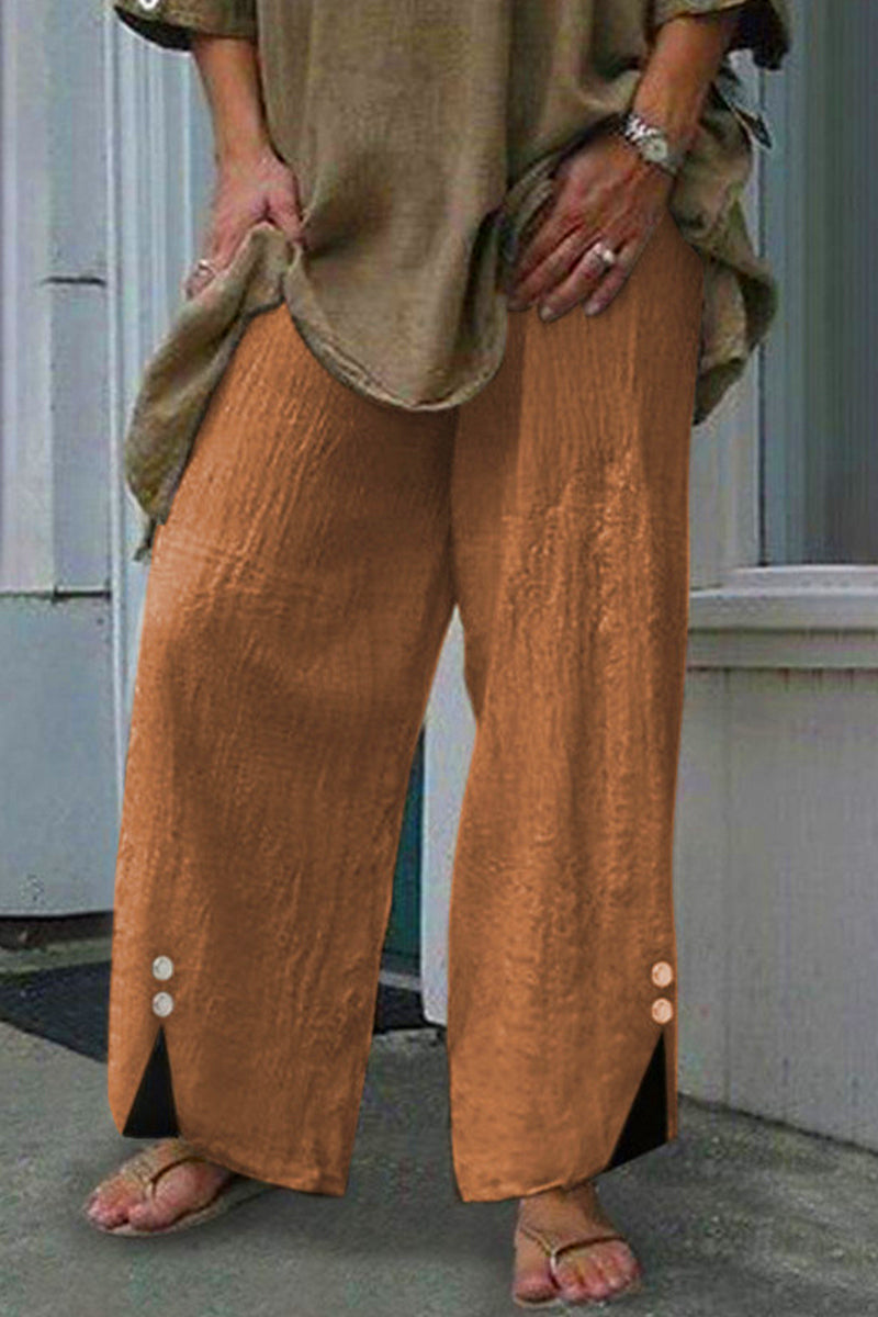 Casual Solid Buttons Loose Mid Waist Straight One-Color Underpants