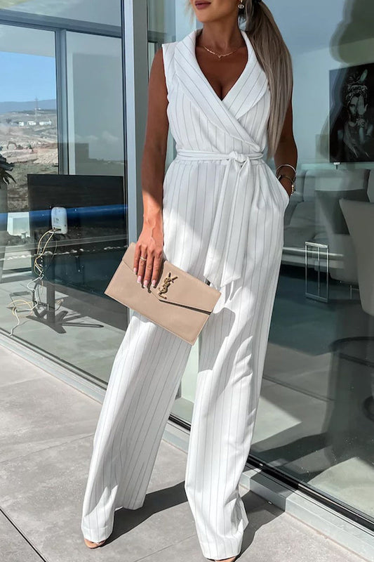 Casual Street Frenulum-turned-collar loose-fitting jumpsuits