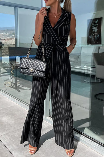 Casual Street Frenulum-turned-collar loose-fitting jumpsuits