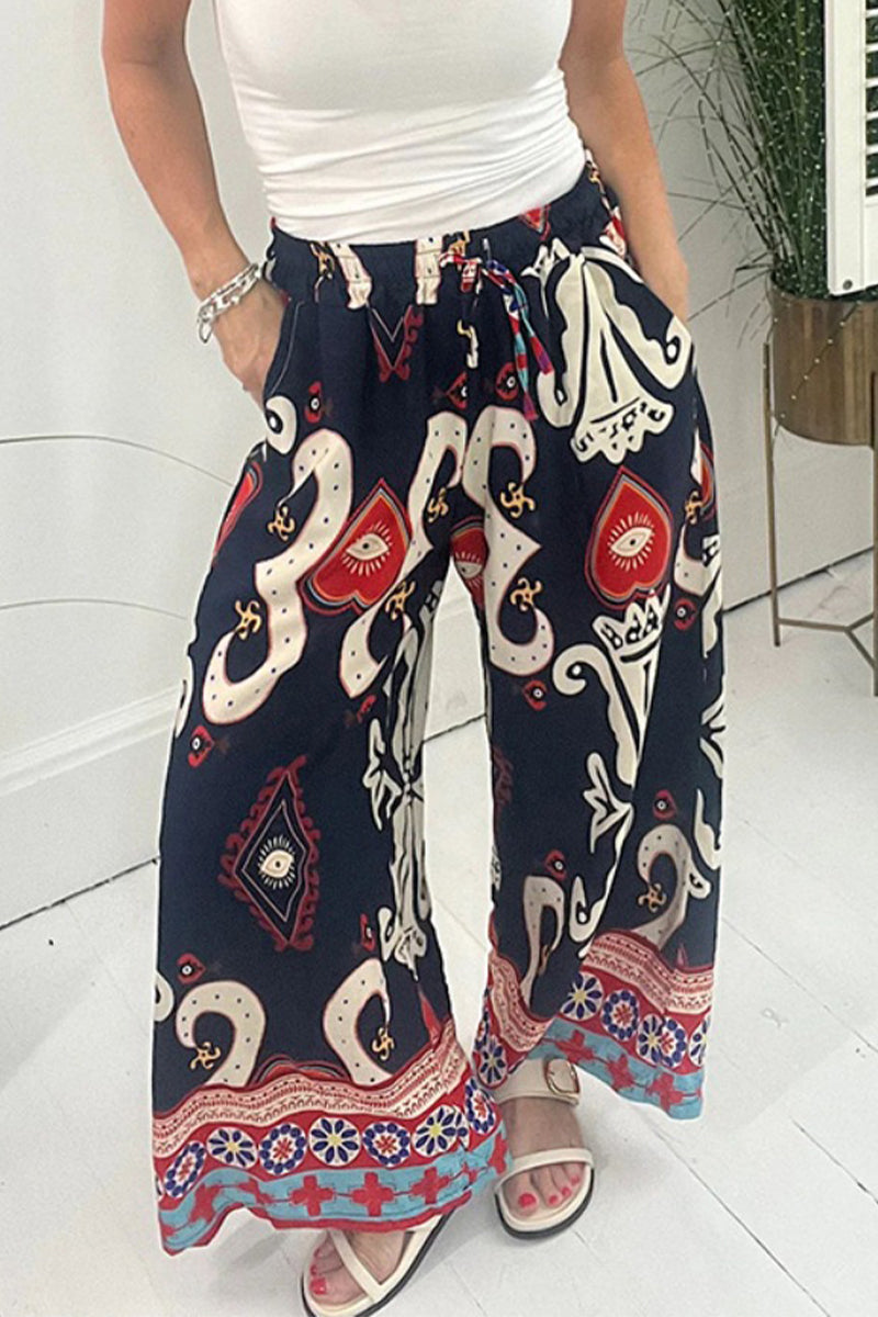 Casual Printed Bag Loose-Wide Leg Fully Printed Pants