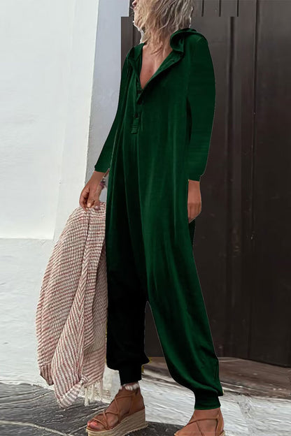 LD Casual Solid Buttons Hooded Collar Loose Jumpsuits (8 colors)