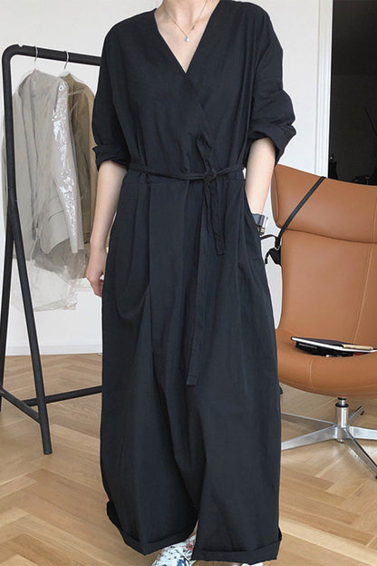 LD college jumpsuits with solid collar and loose V-neck