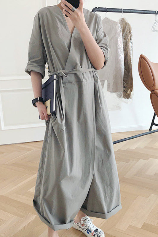 LD college jumpsuits with solid collar and loose V-neck