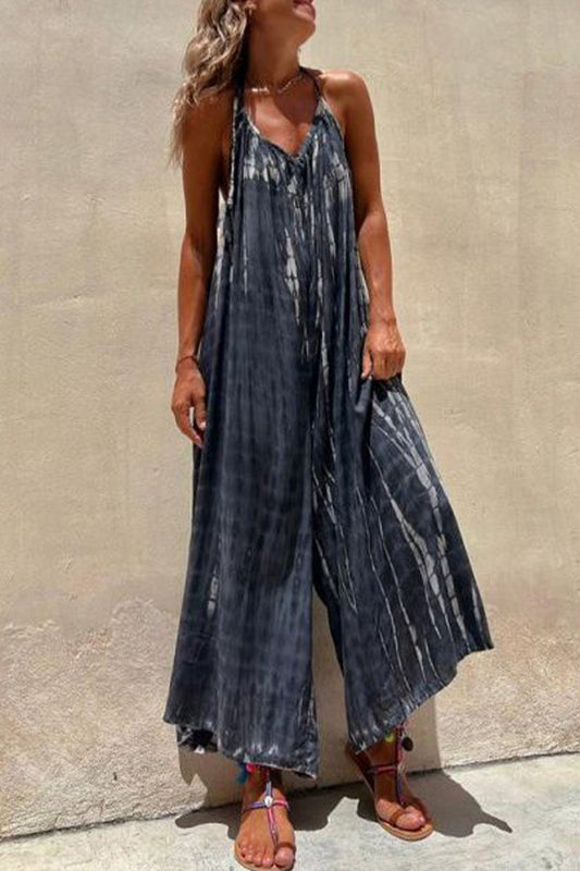 Casual Contrast Printed V-neck U-Neck Loose Jumpsuits