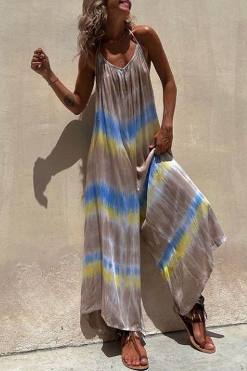 Casual Contrast Printed V-neck U-Neck Loose Jumpsuits