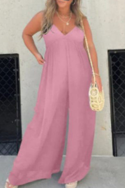 Casual solid color pocket pleated v-neck jumpsuits (9 colors)