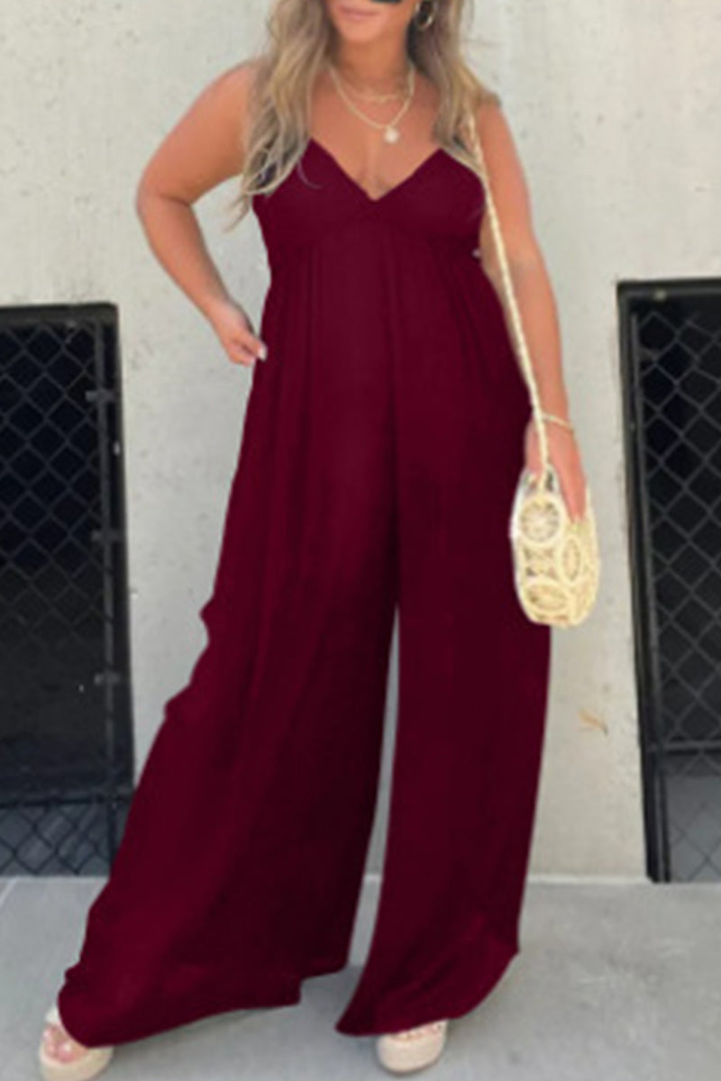 Casual solid color pocket pleated v-neck jumpsuits (9 colors)