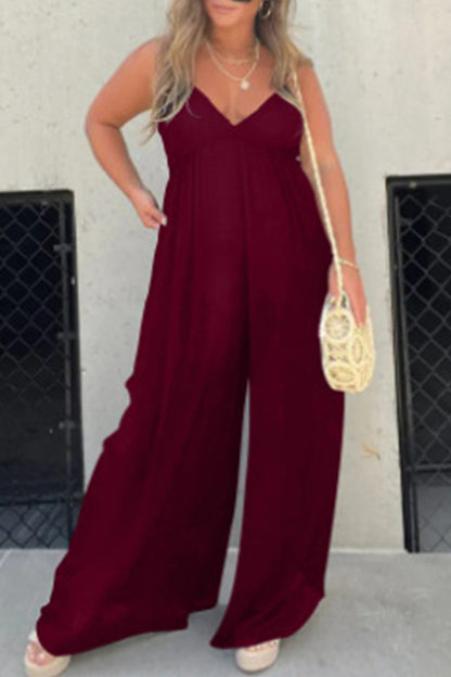 Casual solid color pocket pleated v-neck jumpsuits (9 colors)