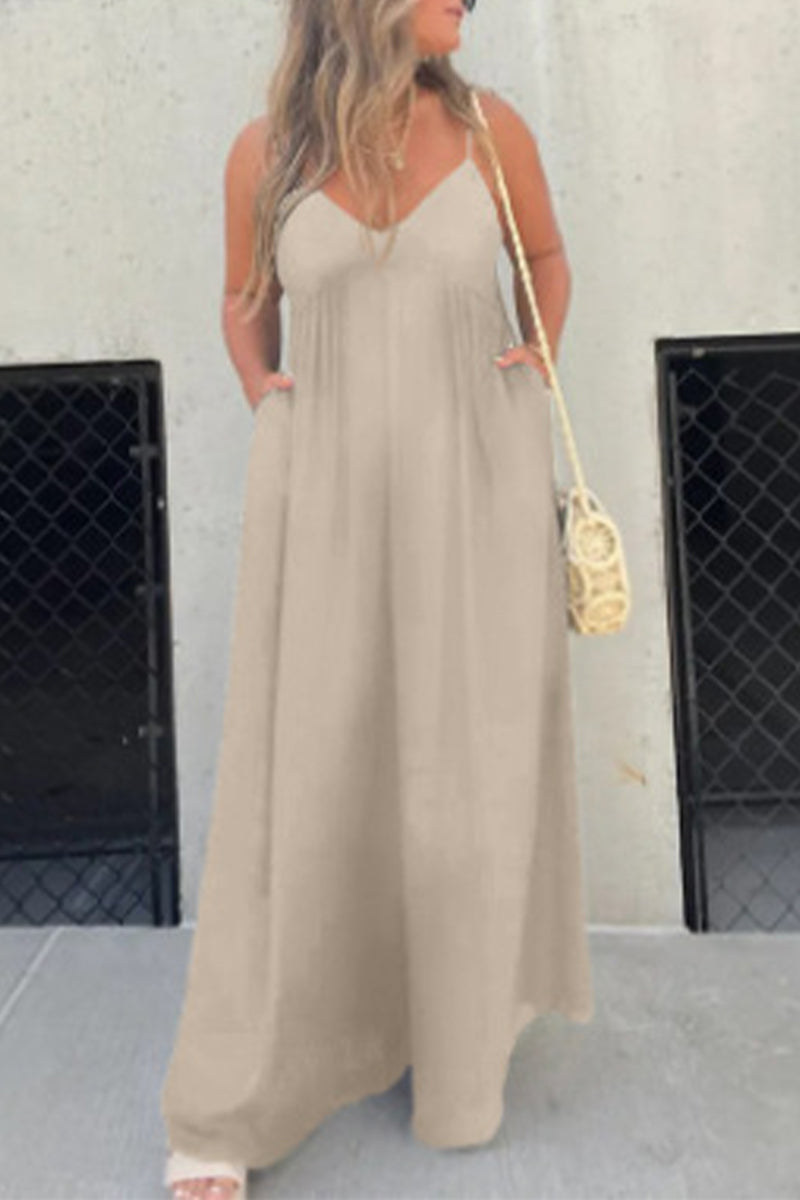 Casual solid color pocket pleated v-neck jumpsuits (9 colors)
