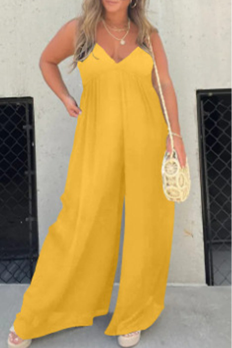 Casual solid color pocket pleated v-neck jumpsuits (9 colors)