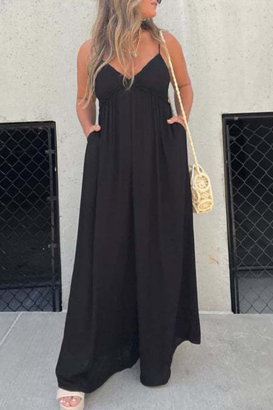 Casual solid color pocket pleated v-neck jumpsuits (9 colors)