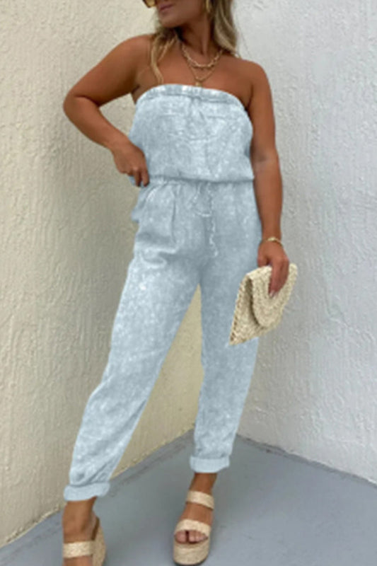 Casual single-breasted-make-old-bag strapless regular jumpsuits