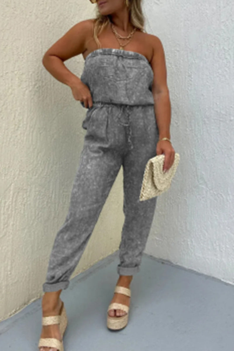 Casual single-breasted-make-old-bag strapless regular jumpsuits