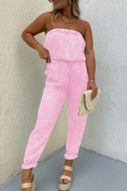 Casual single-breasted-make-old-bag strapless regular jumpsuits