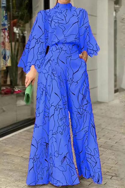 Casual Print Patchwork Half A Turtleneck Sweater Regular Jumpsuits