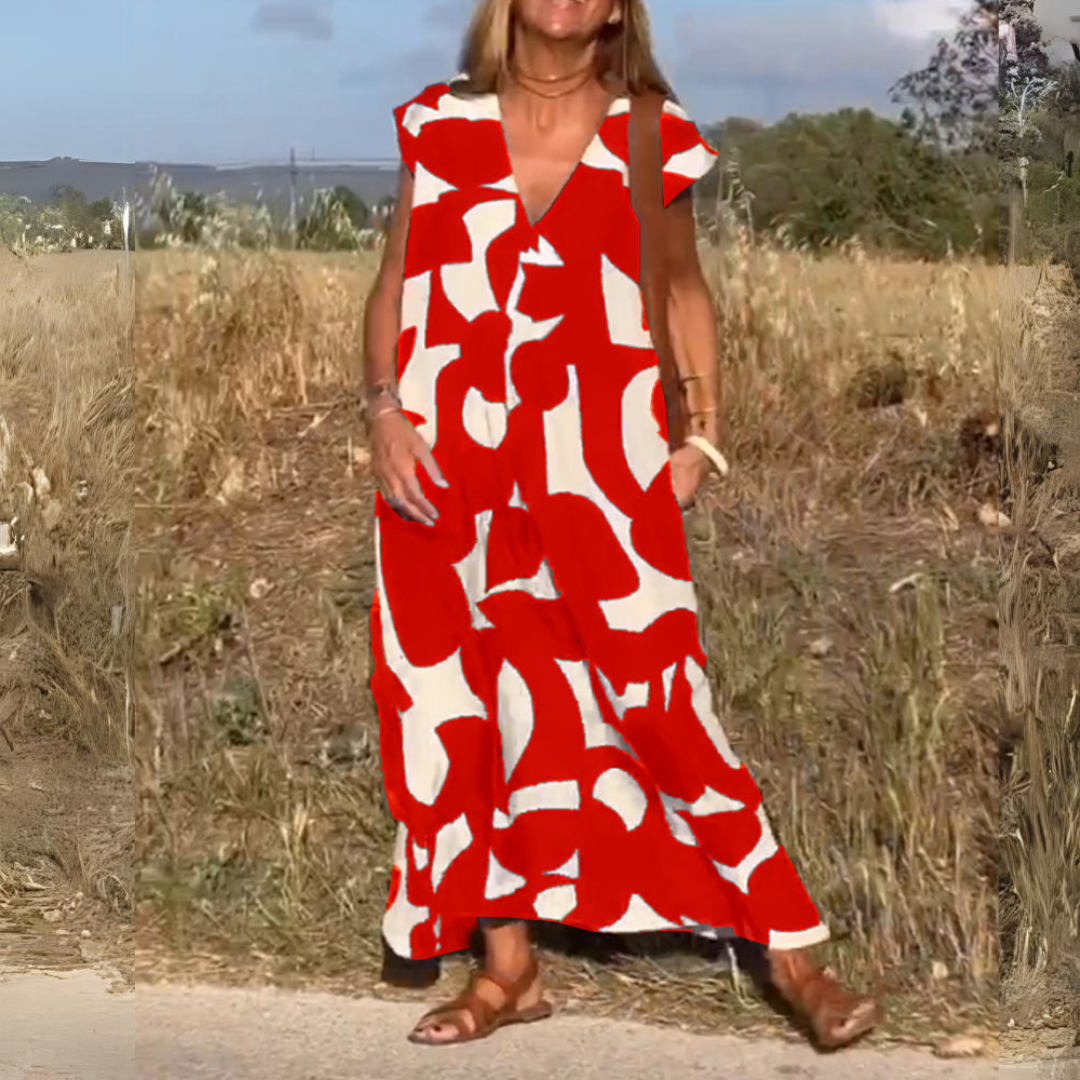 PRINTED DRESS WITH V-NECK