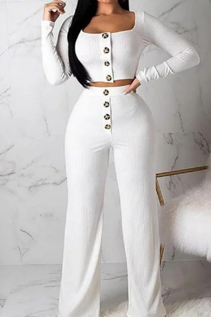 Casual Solid Button Waistcoat Pants U Neck Sleeveless Two Pieces