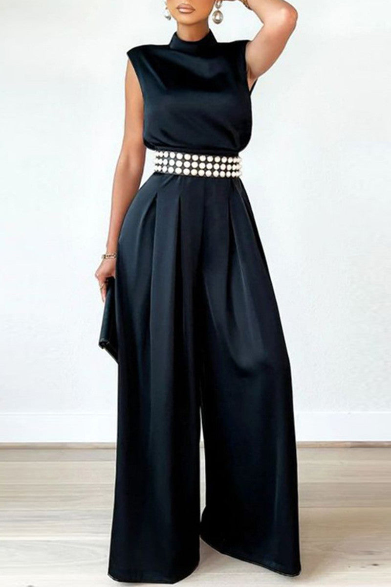 LD Casual Solid Patchwork Half A Turtleneck Regular Jumpsuits (without belt) (3 colors)