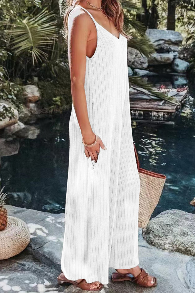 LD Simplicity Solid Backless V Neck Loose Jumpsuits (6 colors)