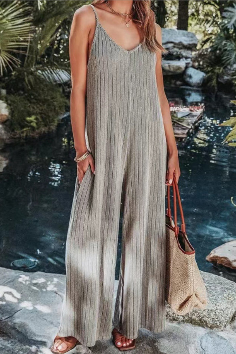 LD Simplicity Solid Backless V Neck Loose Jumpsuits (6 colors)