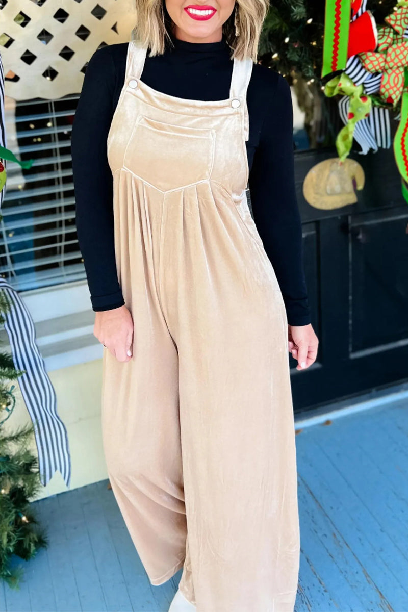 Casual solid-colour jumpsuits with square collar and loose fit