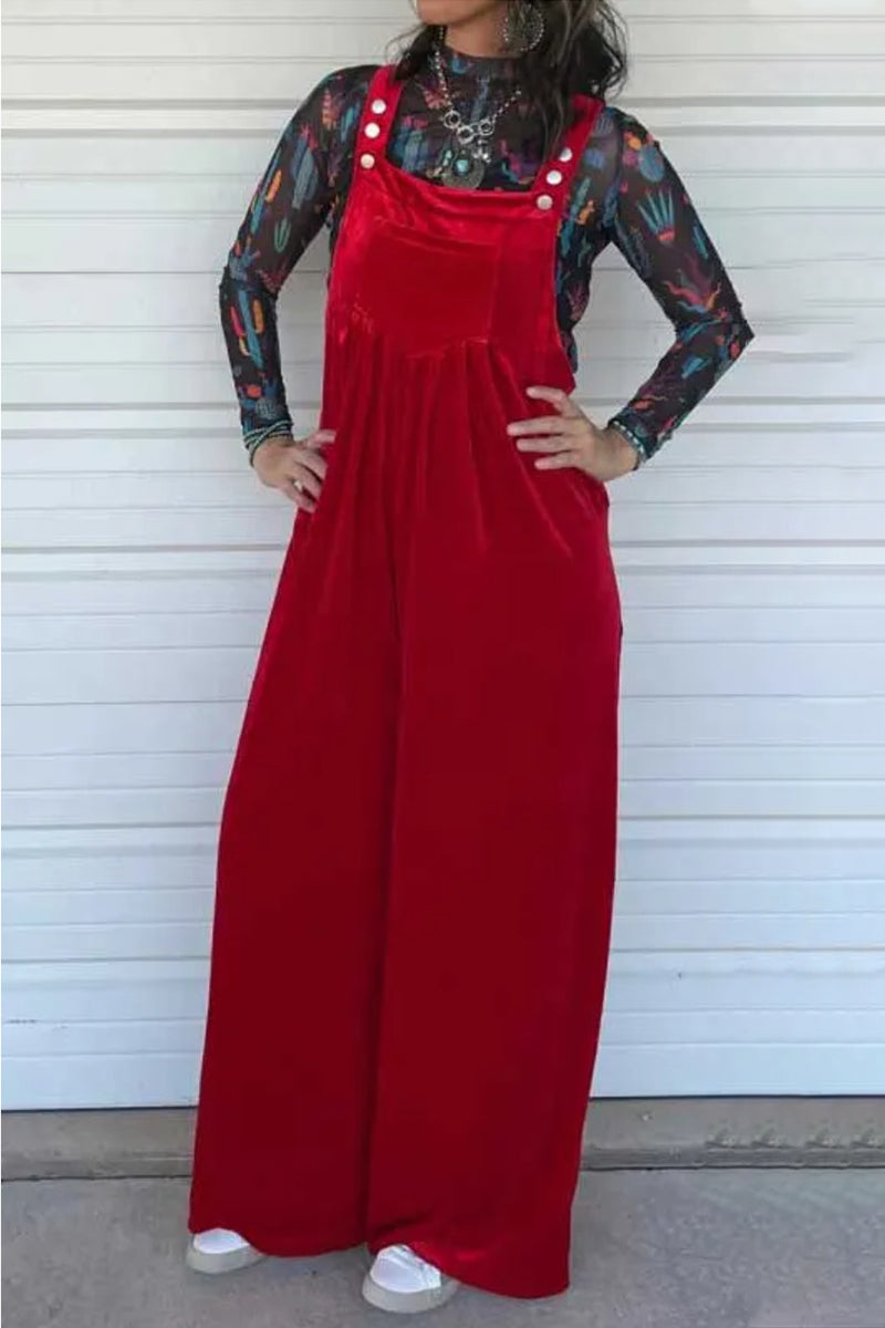 Casual solid-colour jumpsuits with square collar and loose fit