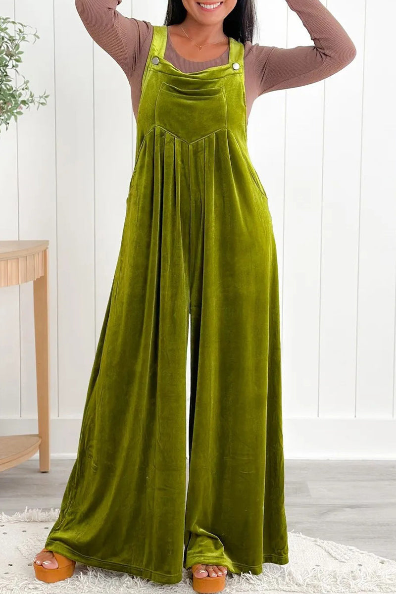 Casual solid-colour jumpsuits with square collar and loose fit