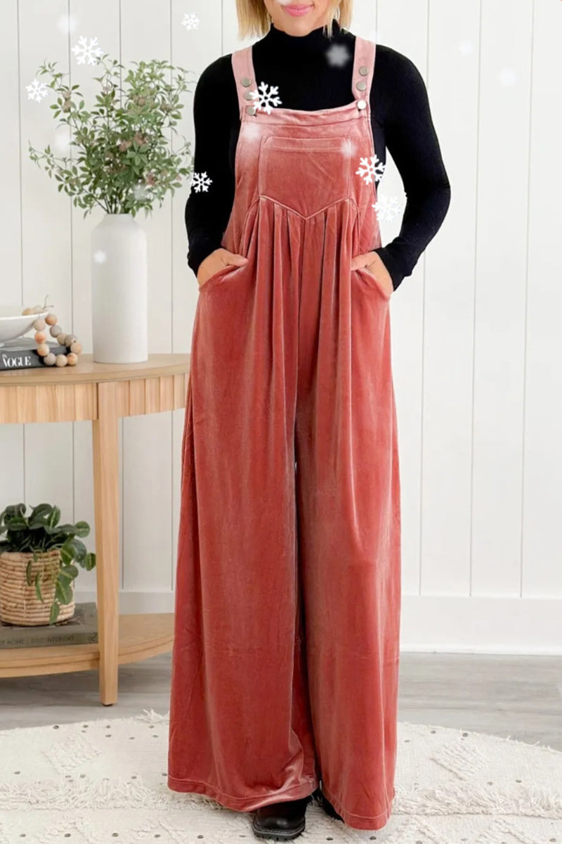 Casual solid-colour jumpsuits with square collar and loose fit