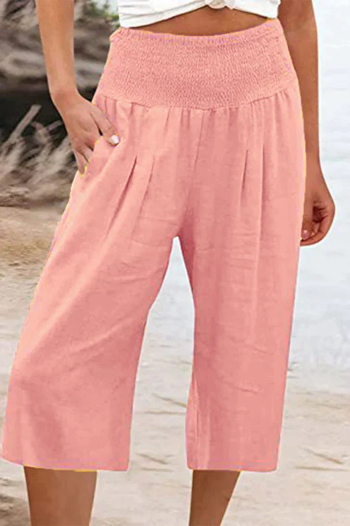 Amelyn - Simple high-waisted wide-leg pants, unicolored, mid-length