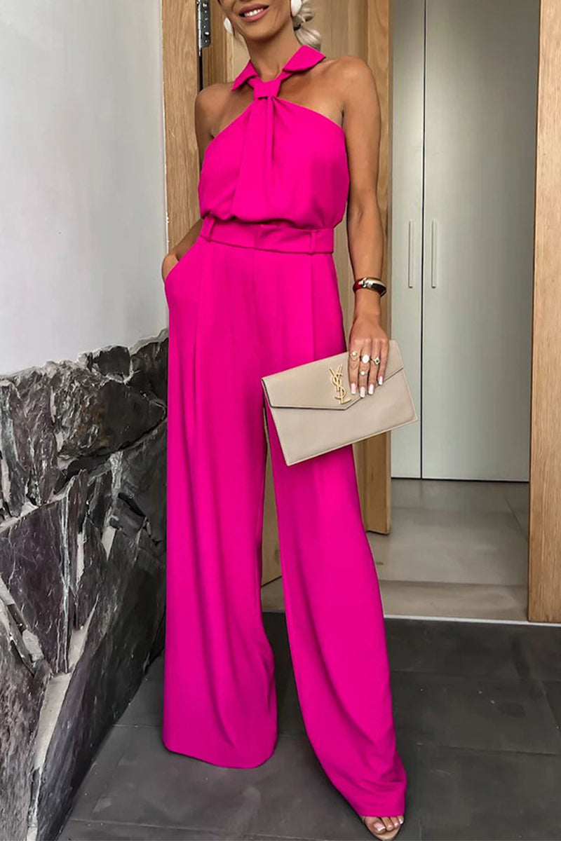 Casual British-style jumpsuits with fixed zip pockets and roll-up sleeves