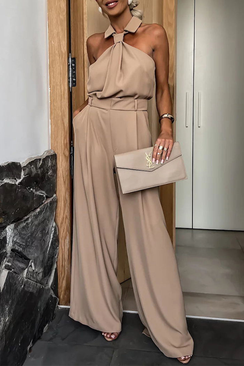 Casual British-style jumpsuits with fixed zip pockets and roll-up sleeves