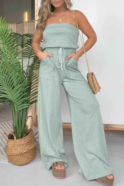 Casual Strapless Striped Pull-On Bag Regular Jumpsuits