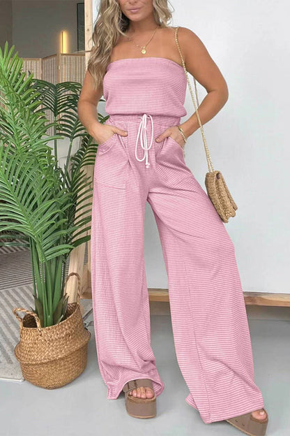 Casual Strapless Striped Pull-On Bag Regular Jumpsuits