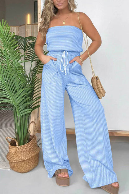 Casual Strapless Striped Pull-On Bag Regular Jumpsuits