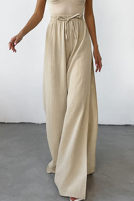 Casual Daily Solid Colour Lace Up Slit Loose High Waist Pants with Wide Legs